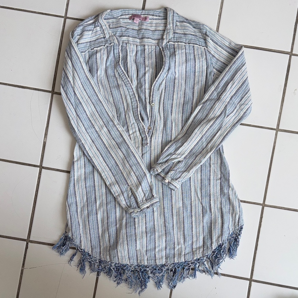 Calypso St. Barth Blue and White Striped Swim Coverup bohemian style